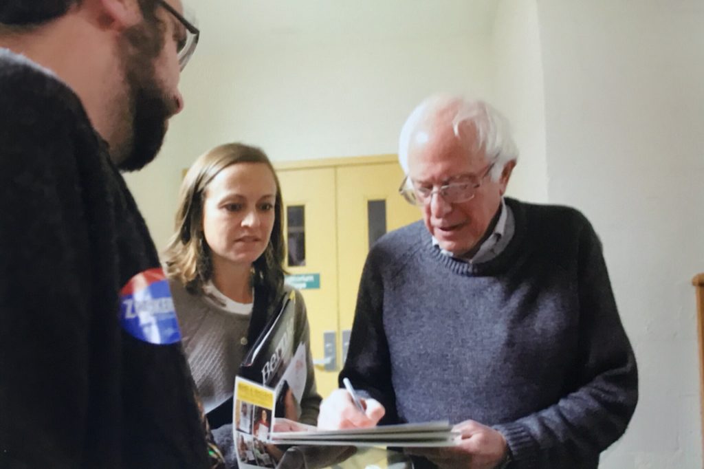 Bernie Sanders signs Noel Hefele Print. Ian Hefele gave it to him