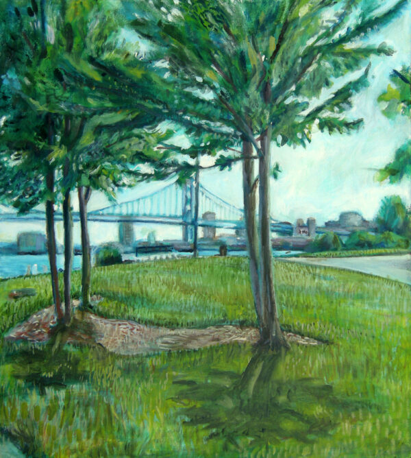 Oil painting of Penn Treaty Park in Philadelphia