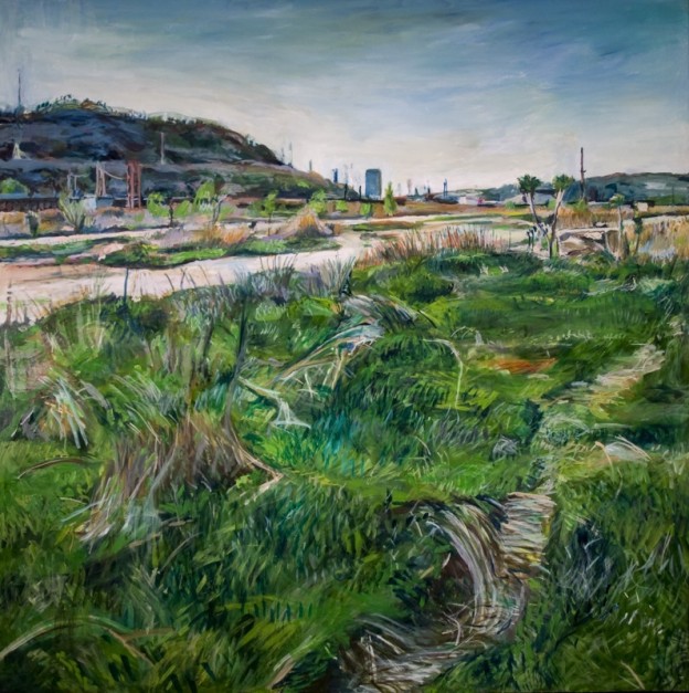 Oil painting of brownfield in Pittsburgh