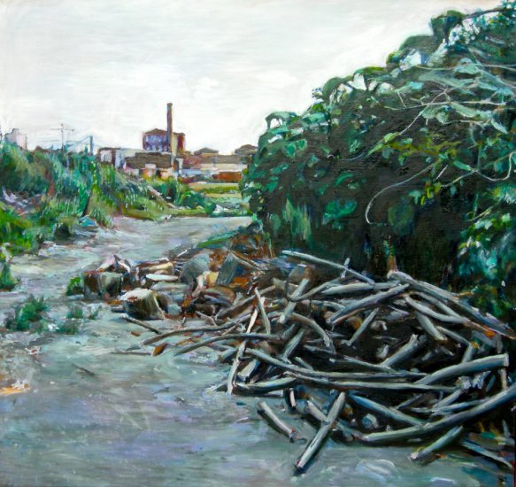 Oil Painting of a vacant field in Philadelphia, by Noel Hefele