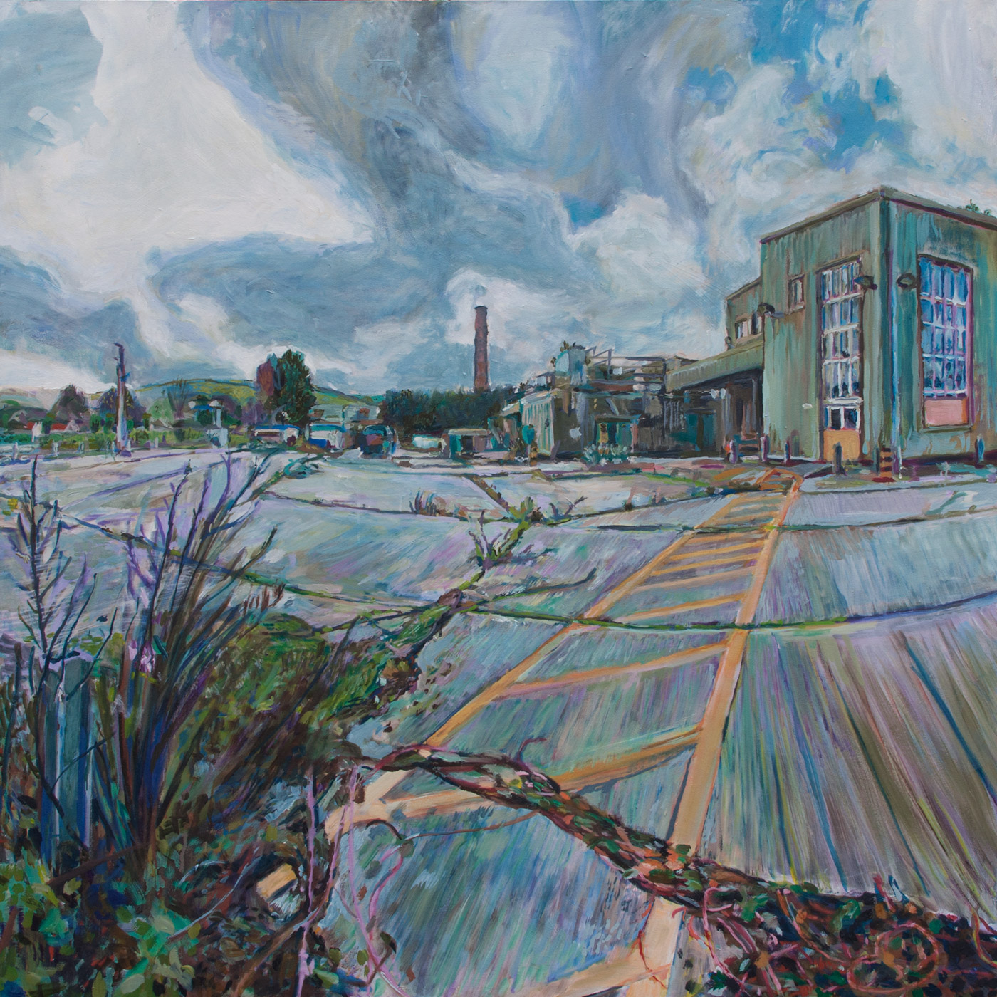 Painting of the Dairy Crest Milk Factory by Noel Hefele Totnes