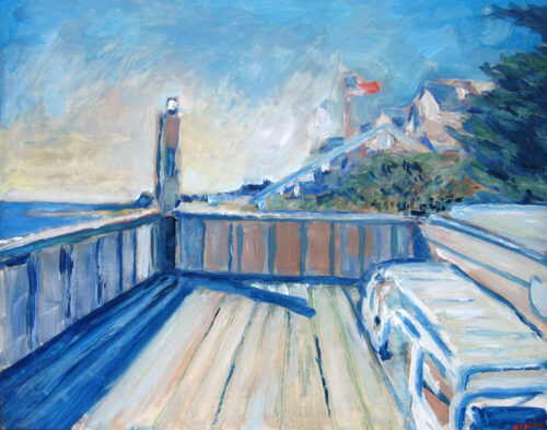Oil painting of Beach Deck in Rye New Hampshire by Noel Hefele
