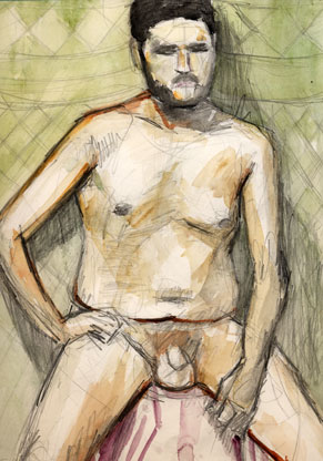 watercolor painting of a nude man by noel hefele