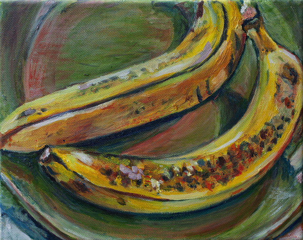oil painting of two bananas by noel hefele