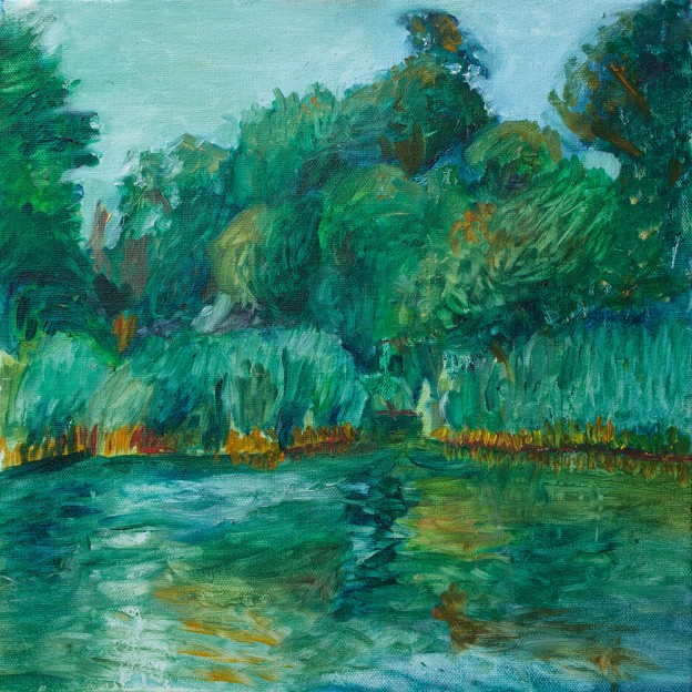 oil painting of the lake in prospect park by noel hefele