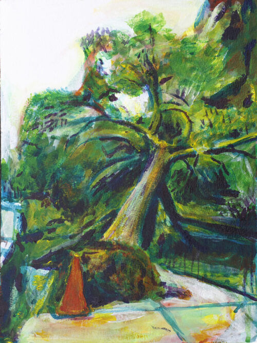 Tree fallen on the sidewalk in Brooklyn, painting by Noel Hefele