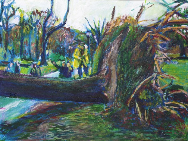 Fallen Tree Prospect Park Acrylic Painting by Noel Hefele
