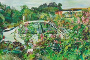 Painting of an overgrown car by Noel Hefele
