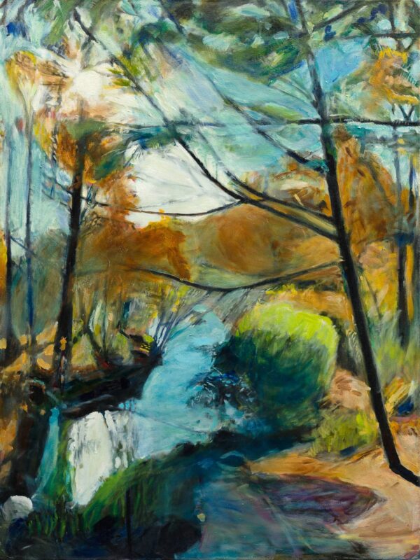 Oil painting of Binnen Bridge and Falls Prospepct Park in autum sunlight by Noel Hefele