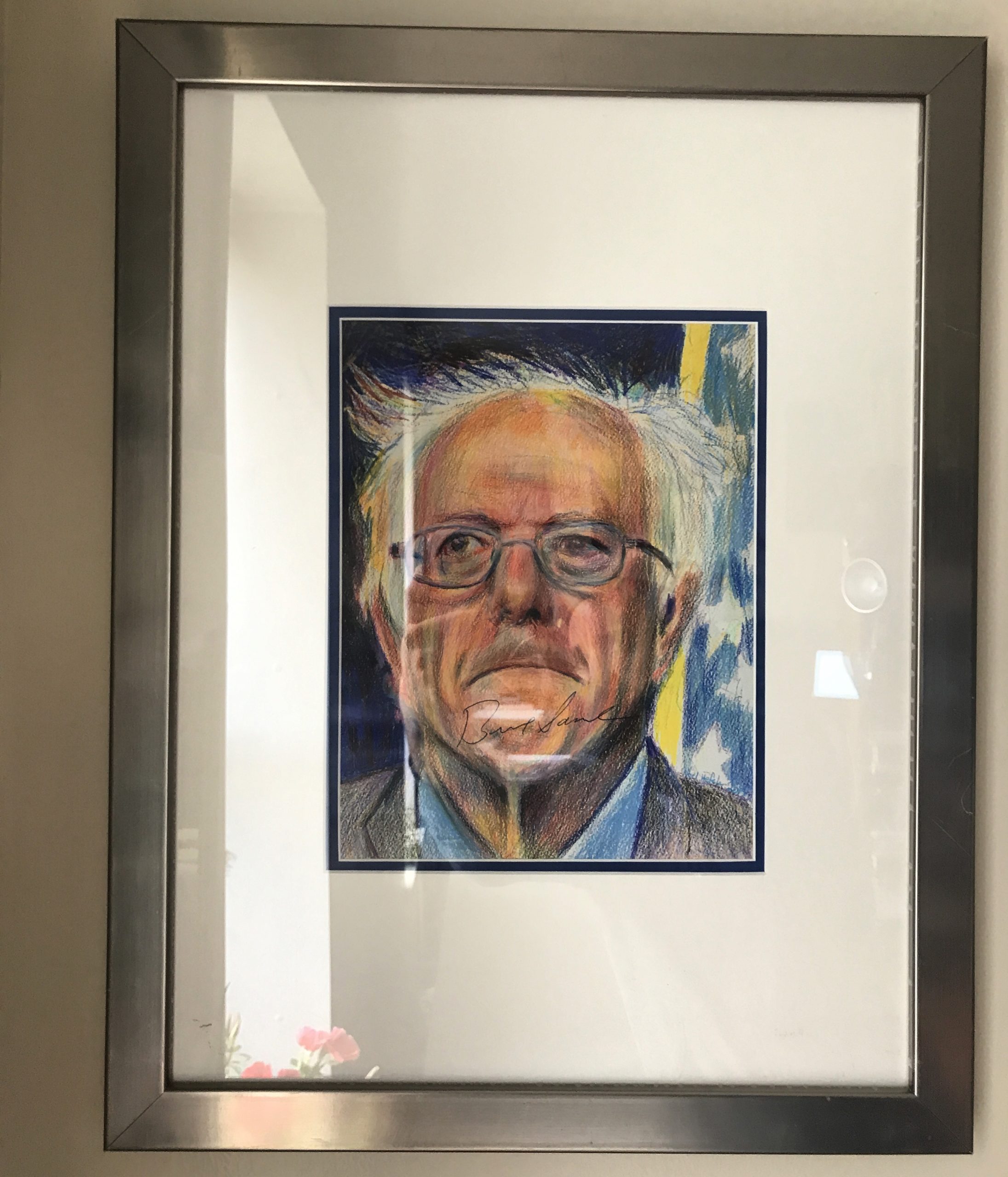 Bernie Sanders autographed a print of my drawing of him.