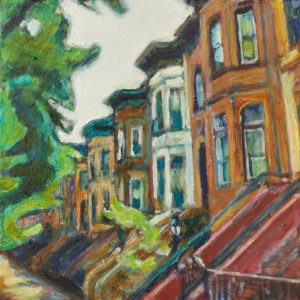 Oil painting of Rutland Road in Brooklyn NY by Noel Hefele
