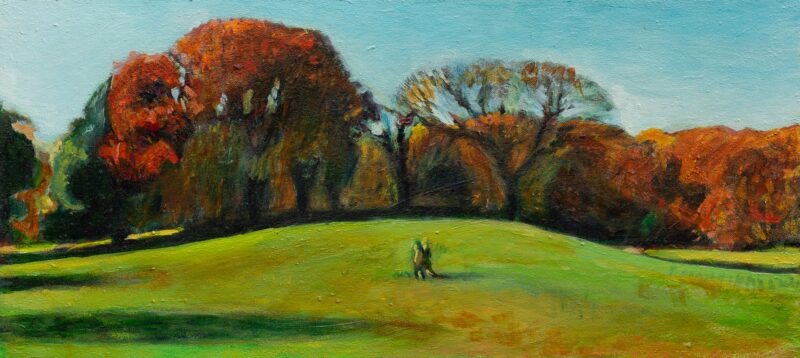 oil painting of the long meadow in autumn in Prospect park Brooklyn by Noel Hefele