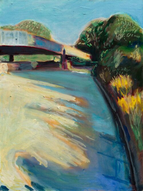 oil painting of lakeside deck in Prospect Park Brooklyn by Noel Hefele