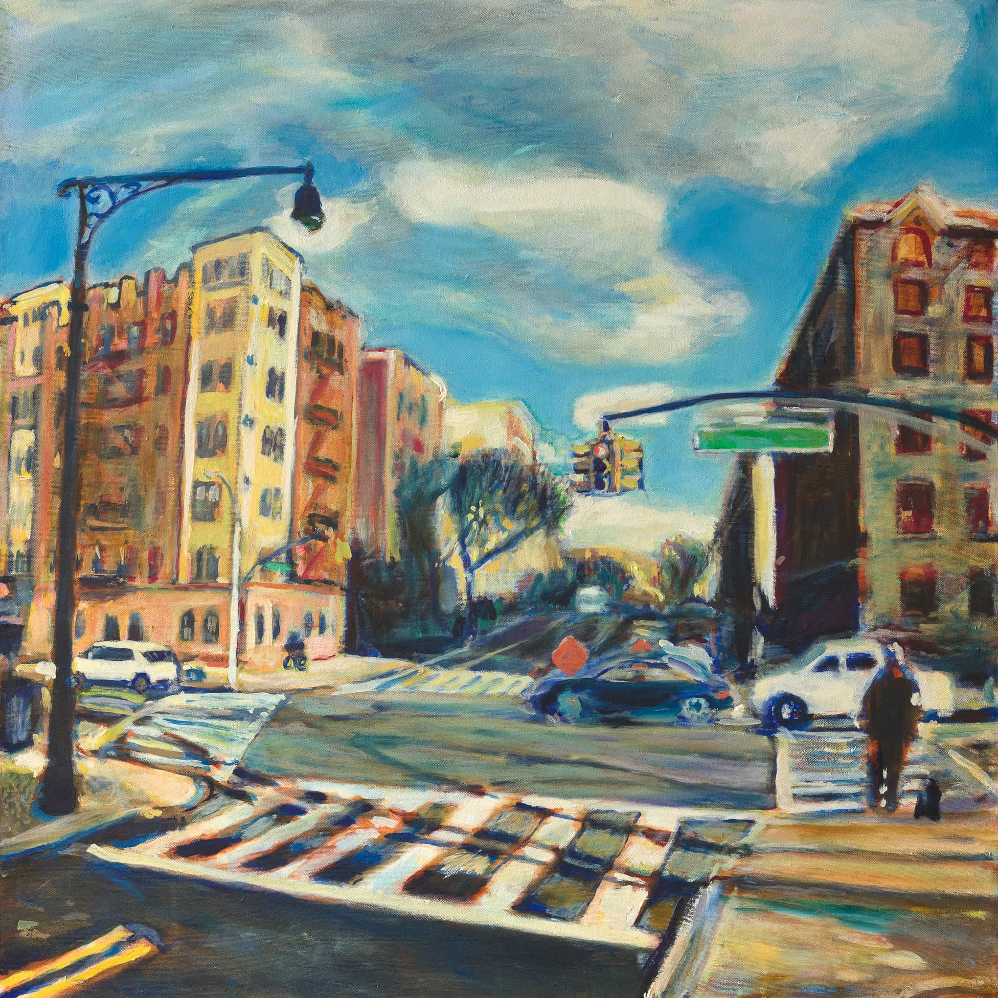 oil painting of Lincoln road and Ocean Avenue intersection in Brooklyn by painter Noel Hefele