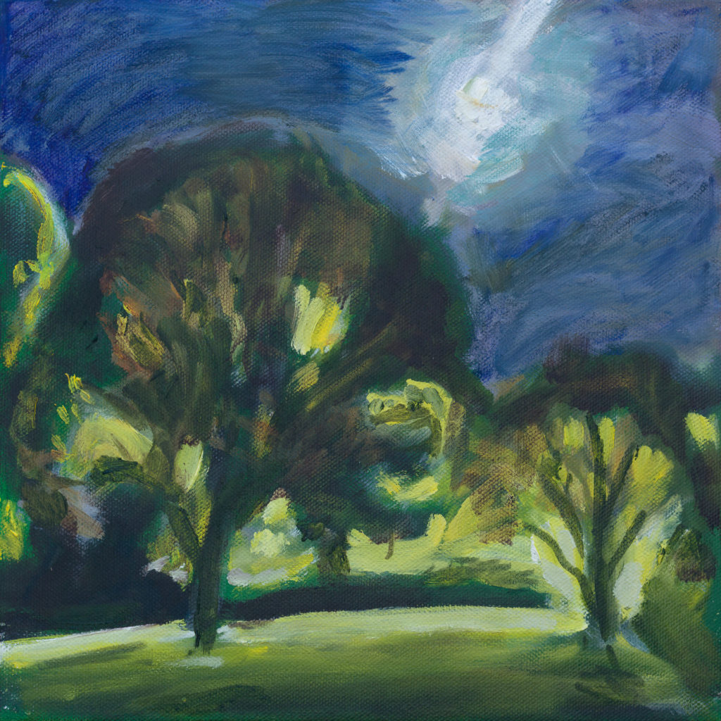 Oil painting of the Nethermead in Prospect Park at night by Noel Hefele