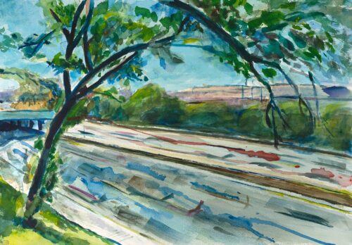 watercolor painting of the major deegan in the Bronx by Noel hefele