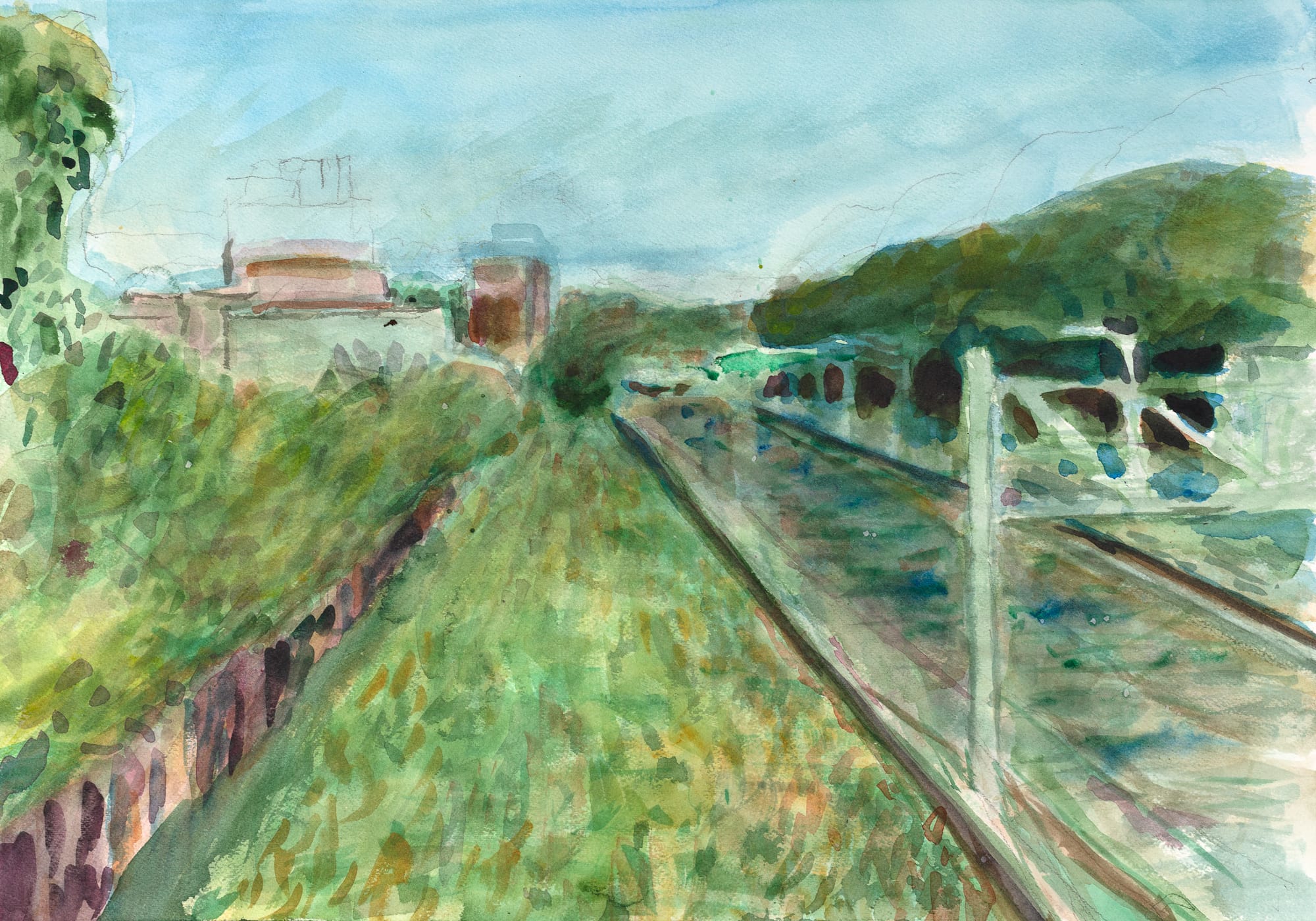 watercolor painting of the old putnam line from the 234th st bridge in the Bronx, by Noel Hefele
