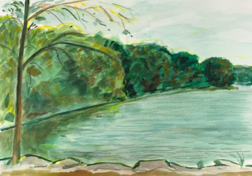 Watercolor painting of Hester and Mieros Mill Pond