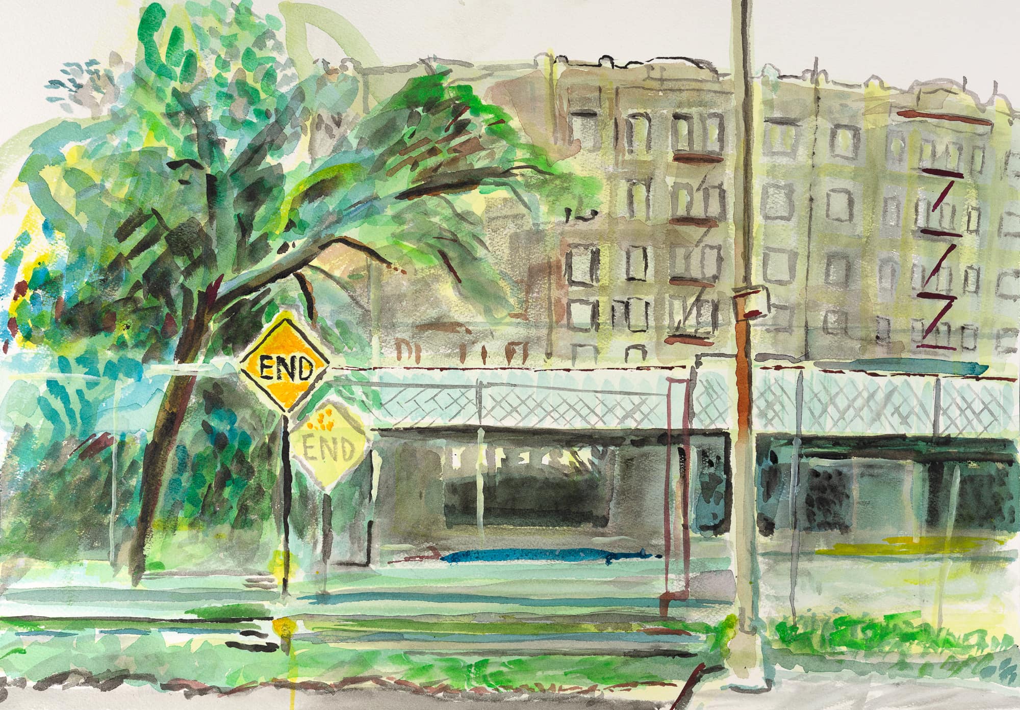 watercolor painting of Verveleen Place in the Bronx by Noel Hefele