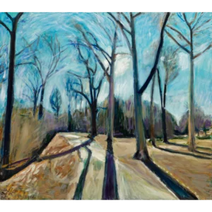 Oil painting of the Nethermead meadow in winter sunlight Prospect Park Brooklyn by Noel Hefele