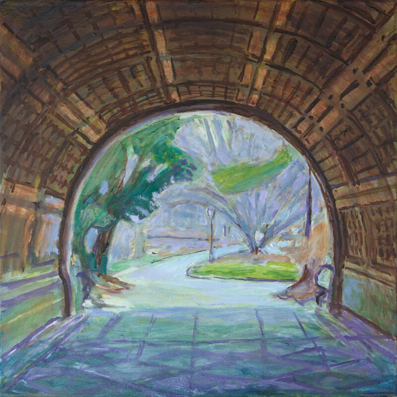Oil Painting of the cleft ridge arch in prospect park brooklyn, by Noel Hefele