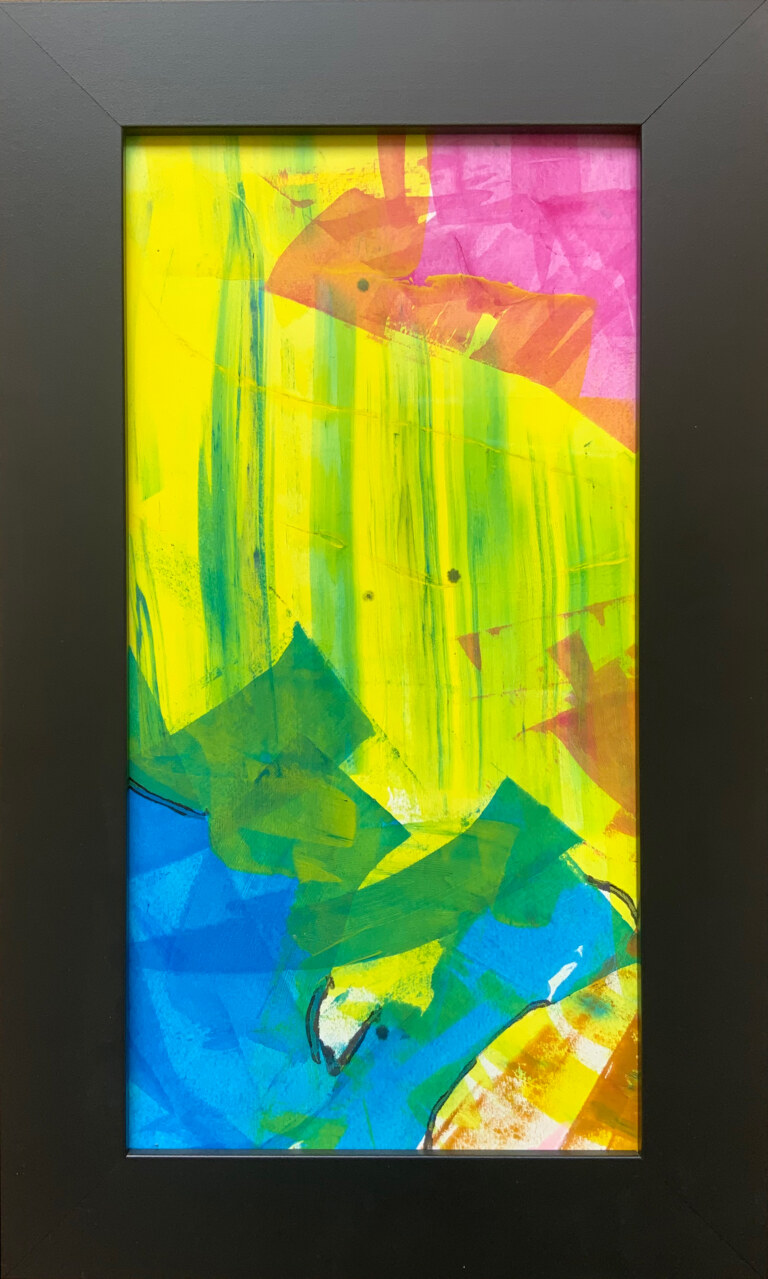 Colorful vertical abstract painting by Noel Hefele. Acrylic on Paper