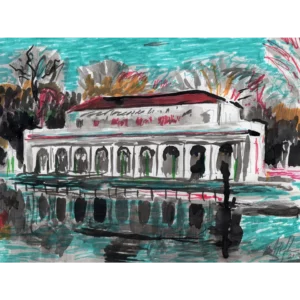 Drawing of the Prospect Park boathouse by Noel Hefele