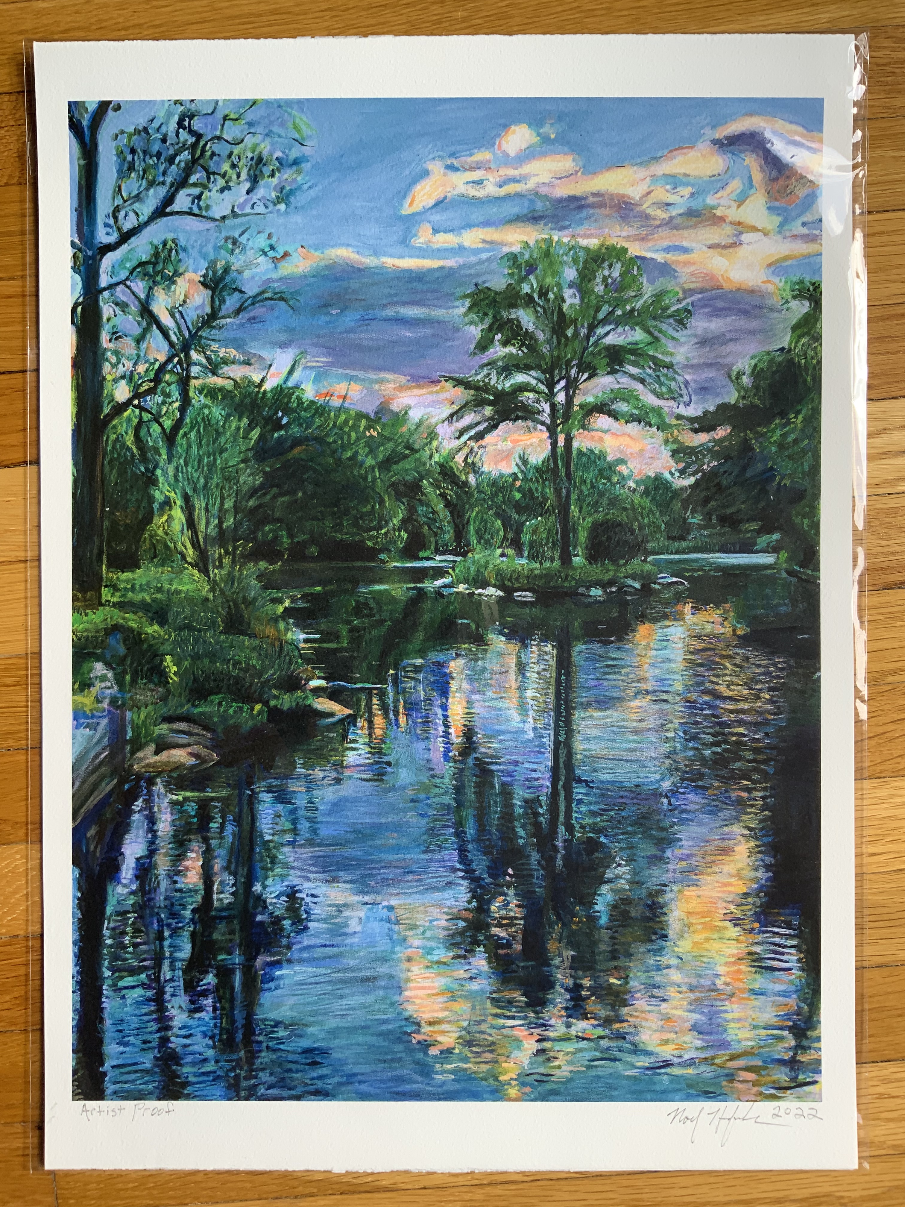 Large Giclee Print of Teardrop Island in Prospect Park at sunset by Noel Hefele. Brooklyn NYC