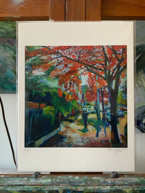 Bedford Ave giclee print in Prospect Lefferts Gardens displayed on artist easel