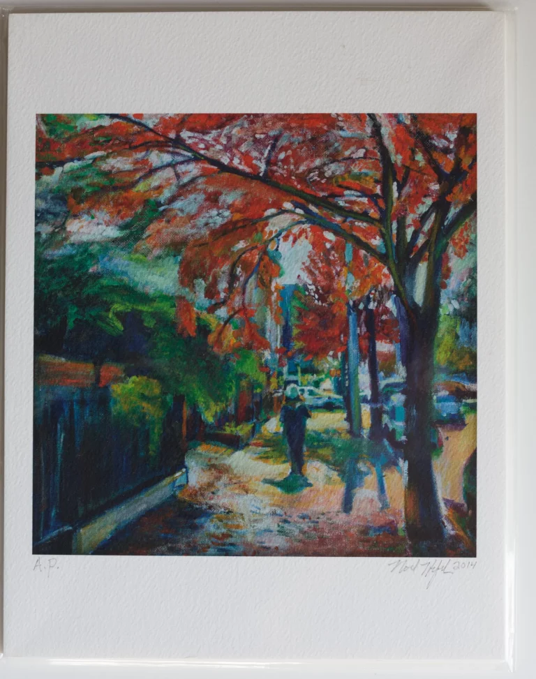Straight-on shot of signed Bedford Ave giclee print in Prospect Lefferts Gardens