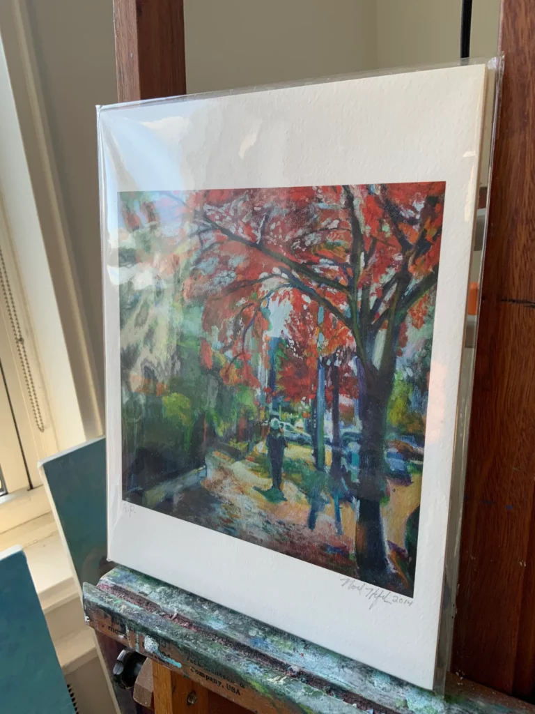 Bedford Ave giclee print in Prospect Lefferts Gardens displayed on artist easel