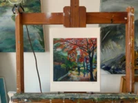 Bedford Ave giclee print in Prospect Lefferts Gardens with person walking on sidewalk in the foreground