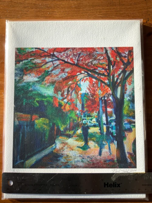 Detail of Bedford Ave giclee print in Prospect Lefferts Gardens with ruler showing size