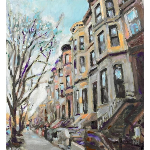 Digital file of Brooklyn Brownstones painting by Noel Hefele used for Giclee Print.