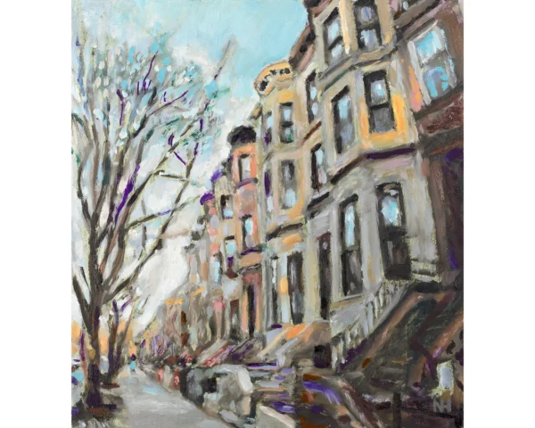 Digital file of Brooklyn Brownstones painting by Noel Hefele used for Giclee Print.