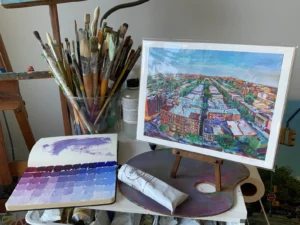 Noel Hefele's limited edition giclee print of Flatbush building rooftops in Prospect Lefferts Gardens, Brooklyn