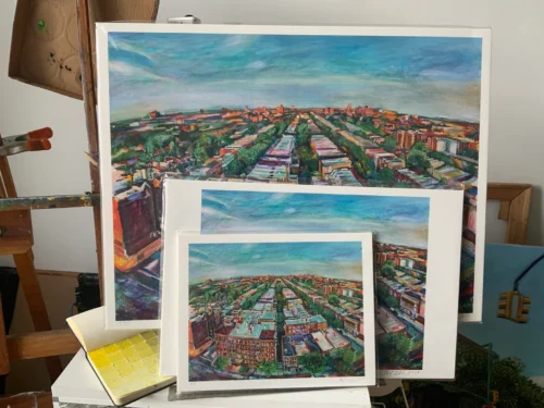 Noel Hefele's limited edition giclee print of Flatbush building rooftops in Prospect Lefferts Gardens, Brooklyn