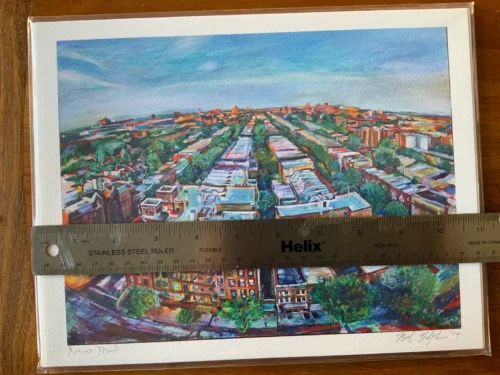 Noel Hefele's limited edition giclee print of Flatbush building rooftops in Prospect Lefferts Gardens, Brooklyn