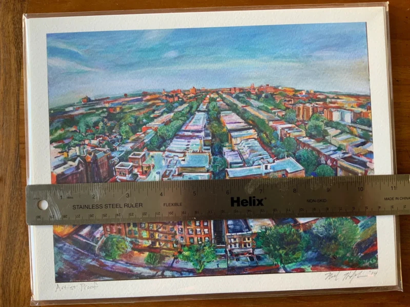 Noel Hefele's limited edition giclee print of Flatbush building rooftops in Prospect Lefferts Gardens, Brooklyn