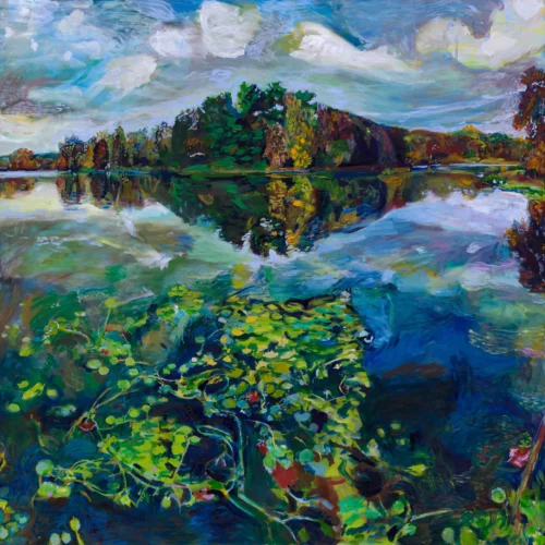 Oil painting of 'Picturesque Prospect Park Lake' by Noel Hefele