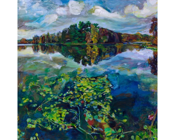 Oil painting of 'Picturesque Prospect Park Lake' by Noel Hefele