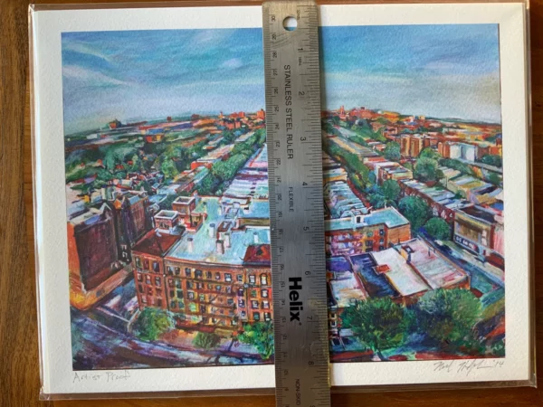 Noel Hefele's limited edition giclee print of Flatbush building rooftops in Prospect Lefferts Gardens, Brooklyn