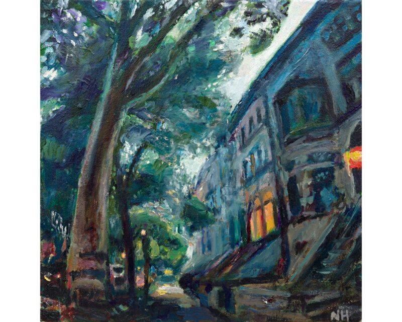 Evening light illuminating a brownstone on Midwood Street