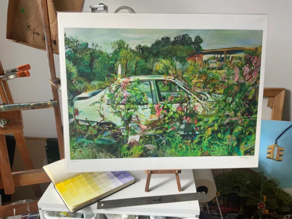 17x21 giclee print on artist table to show scale