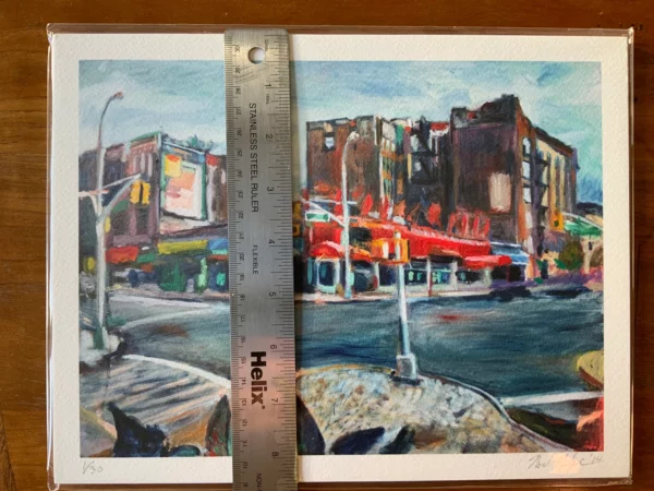 Giclee print of Parkside Ave and Ocean Ave intersection in Brooklyn with ruler showing height