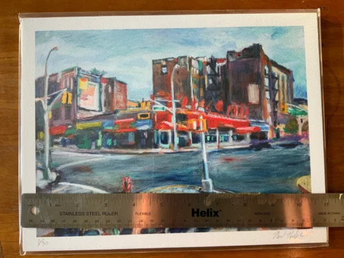 Giclee print of Parkside Ave and Ocean Ave intersection in Brooklyn with ruler showing width