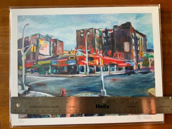 Giclee print of Parkside Ave and Ocean Ave intersection in Brooklyn with ruler showing width