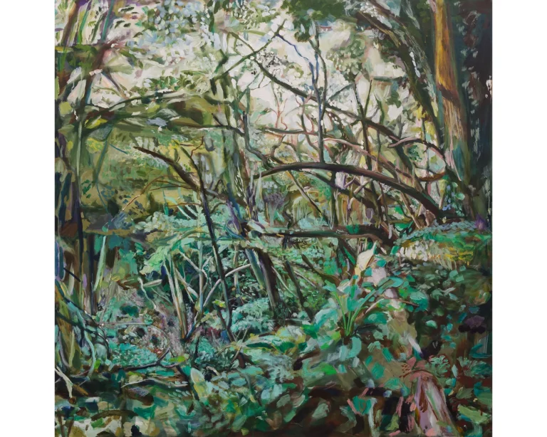 Original oil painting of overgrown forest with lime kiln in Devon, England