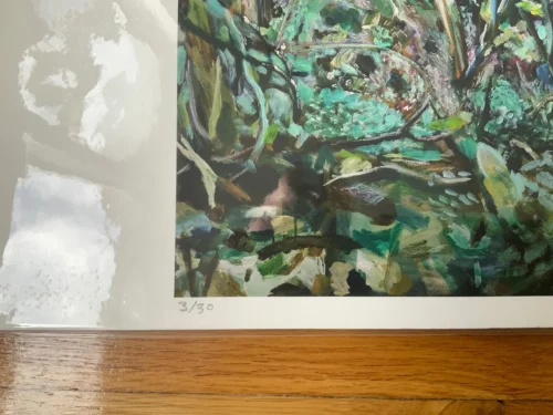 Detail of edition number 3/30 on "Grove of Trees in Devon, England" giclee print