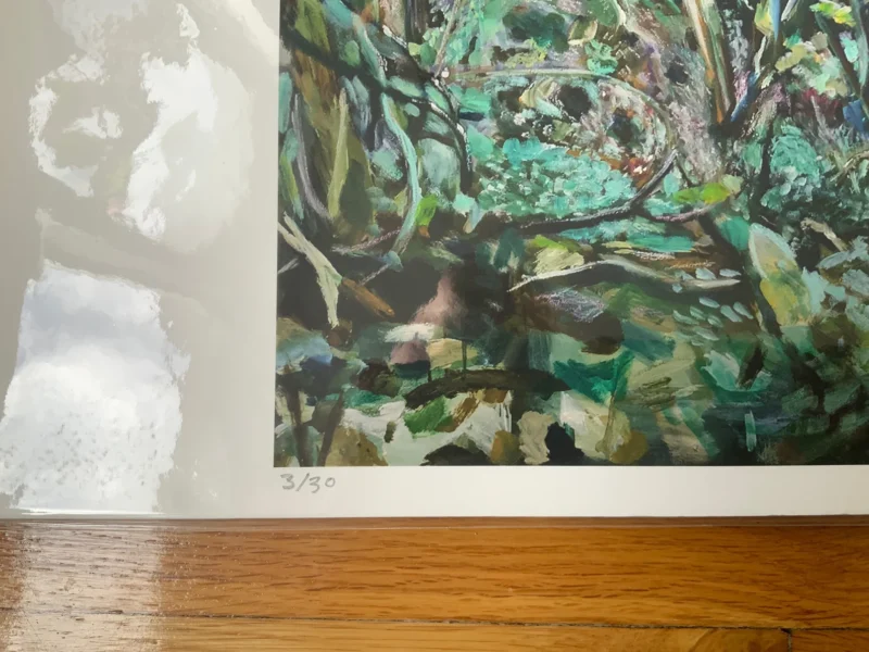 Detail of edition number 3/30 on "Grove of Trees in Devon, England" giclee print